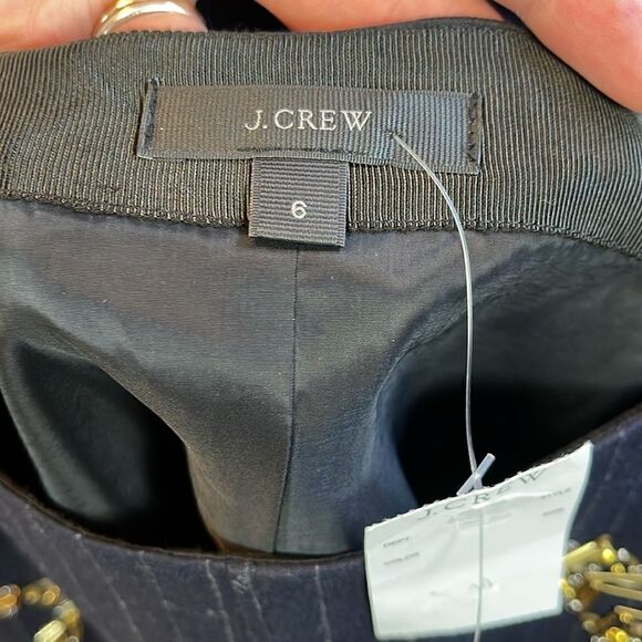 J Crew navy pin stripe pencil skirt with sequined detail.  Office Siren 6. NWT - Picture 7 of 7